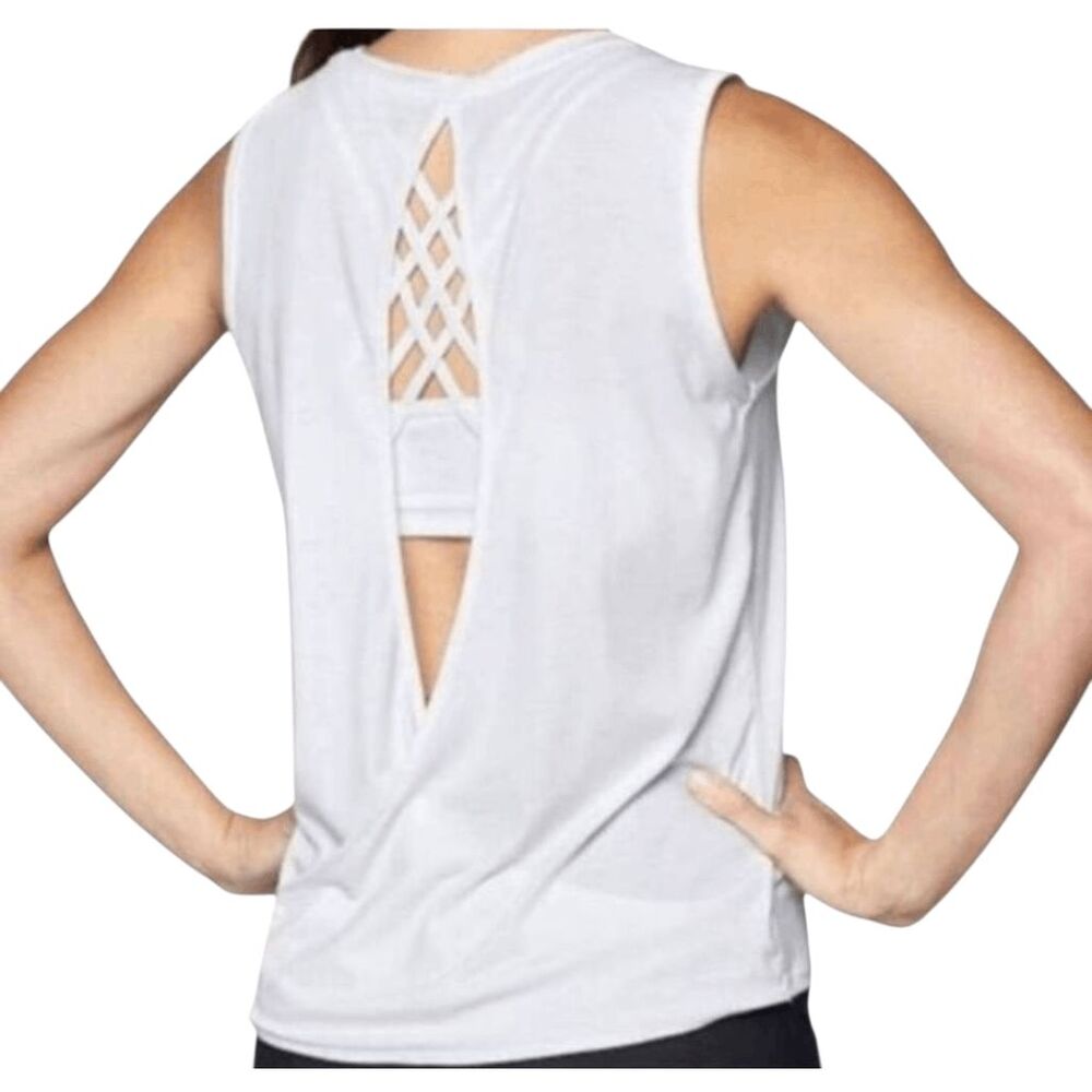 ATHLETA Essence Open Back Tank In White Size MT